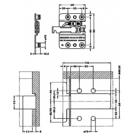 Įfrezuojamas laikiklių komplektas pakabinamoms spintelėms